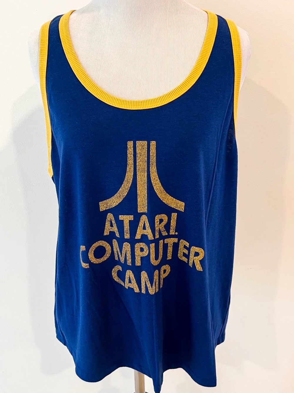 Junk Food Retro Design Atari Computer Camp Blue and Yellow Graphic Tank Top XXL